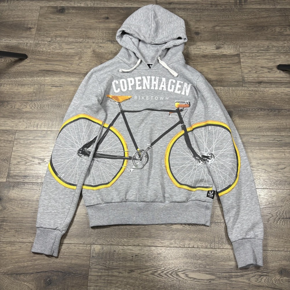 FOX Originals Hoodie Mens‎ Small Gray Copenhagen Bicycle Graphic Pullover